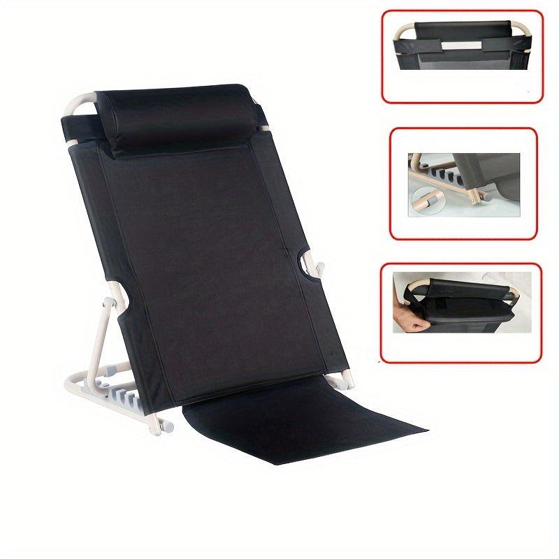 Grey Adjustable Backrest Chair made of Polyester Material, Folding Lazy Sofa suitable for Dormitory or Tatami Floor Lounger. This Large Size Bed Computer Chair comes with a Headrest and Extended Footrest.