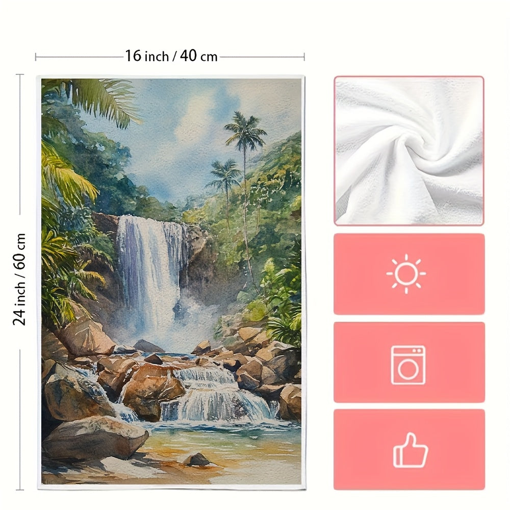 Set of 2 Kitchen Towels - Luxuriously Soft, Inspired by the Enchanting Beauty of a Tropical Waterfall, Highly Absorbent Dish and Hand Towels for Festive Home Decor, Easy to Clean in the Washing Machine, Measures 16x24 Inches - Item Number 2KYSYS1218415