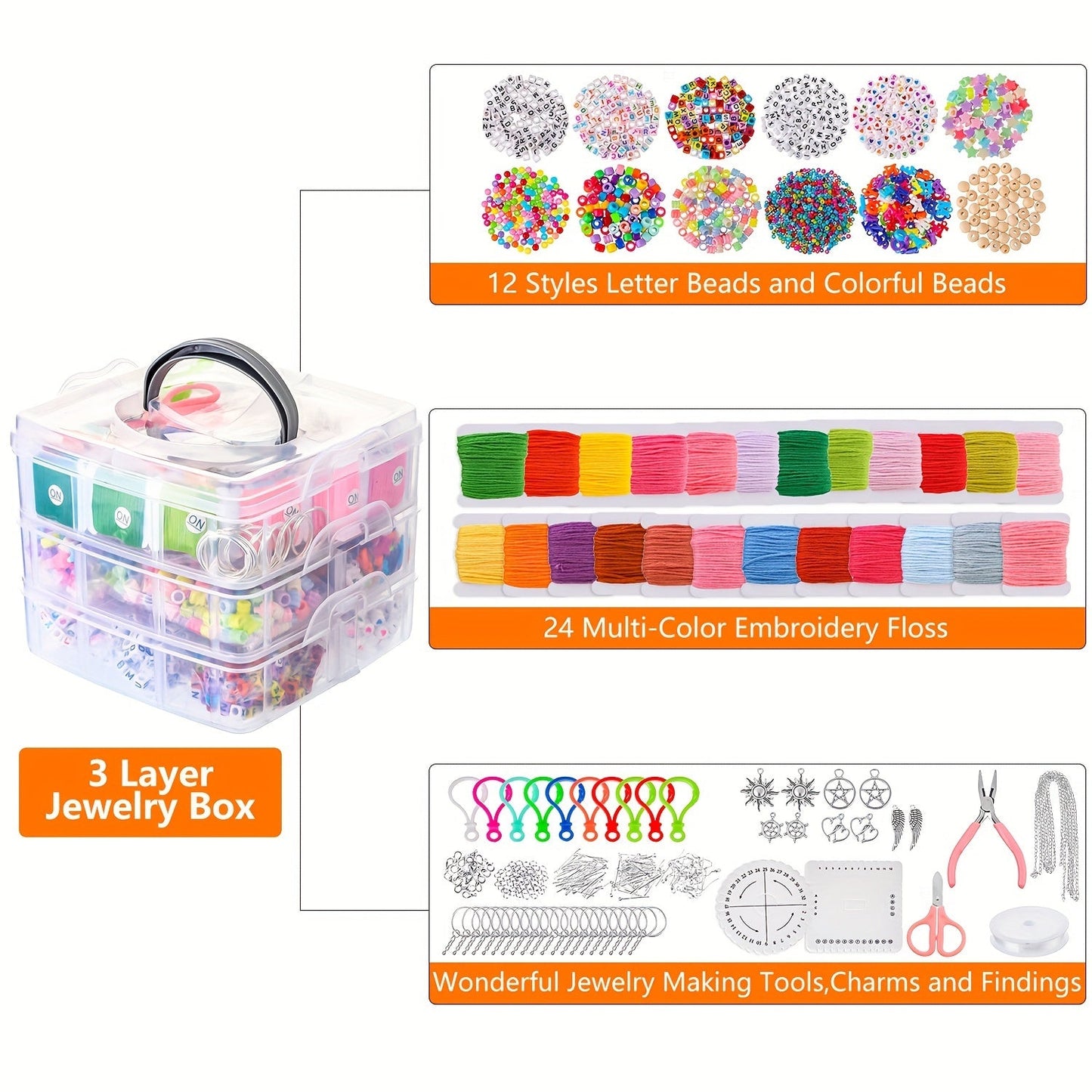 A set of handmade jewelry accessories for DIY enthusiasts, featuring a box of three layers of acrylic alphabet love seed bead material. Perfect for creating custom bracelets, necklaces, and earrings. Makes a great Christmas gift.