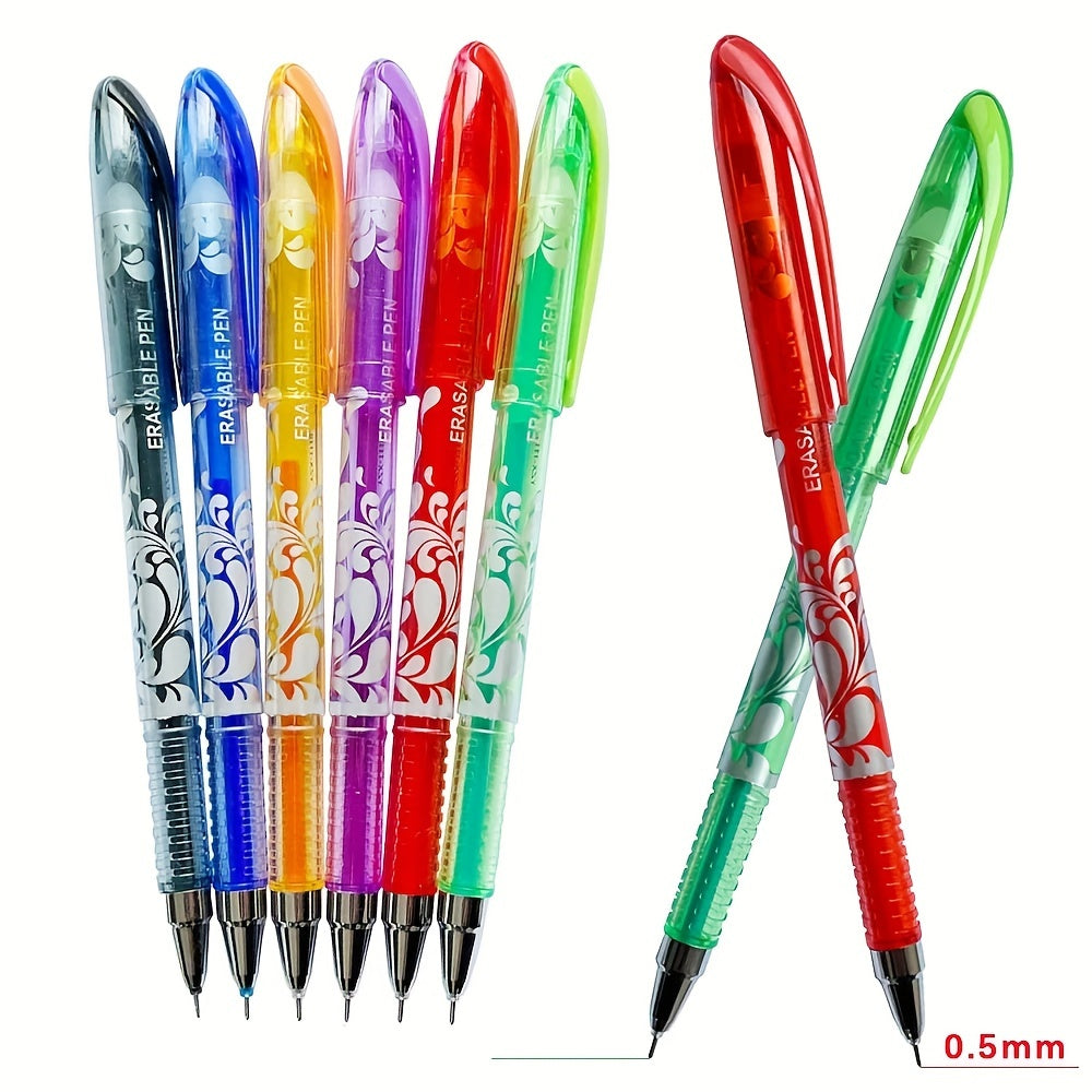 16 erasable gel pens with a 0.5mm tip in 6 colors, stored in a creative bottle for students and office use.