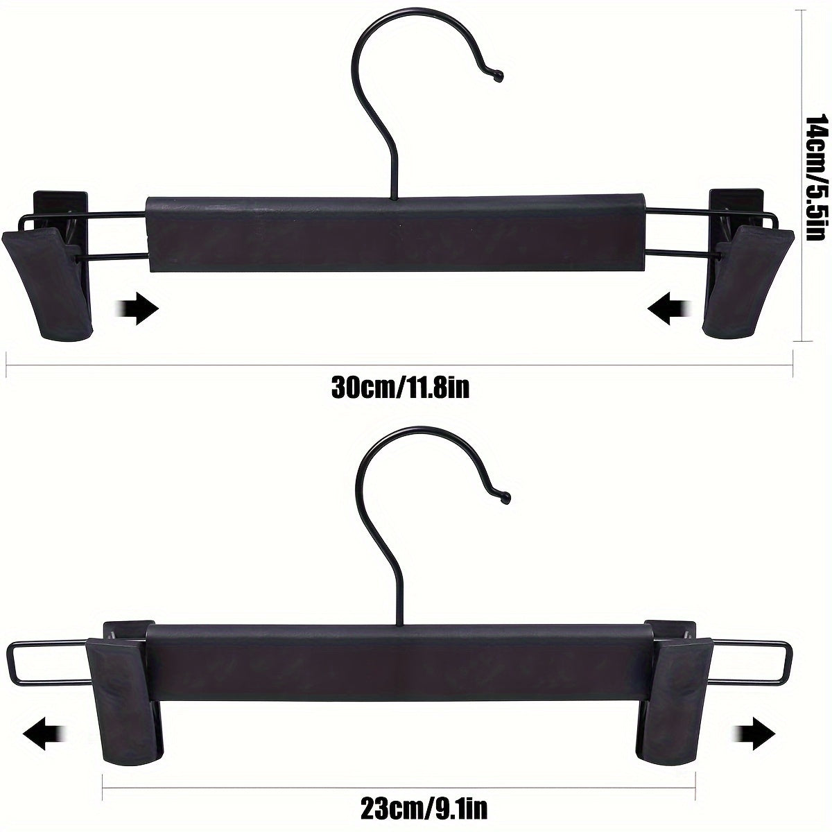 10 Adjustable Anti-Rust Clothes Hangers for Pants, Skirts, and Tops - Black Plastic Material