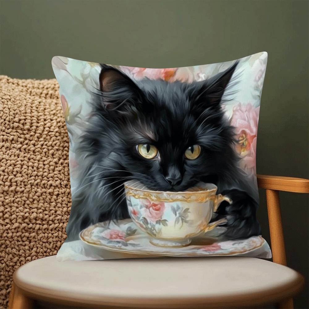 Retro Chic Cat Oil Painting Design Throw Pillow Cover, 45.01cm - Perfect for Sofa, Office Chair & Home Decor, Zipper Closure, Easy to Clean in Washing Machine (Cushion Not Included)