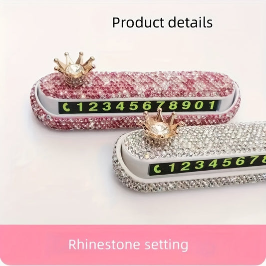 New Style Imitation Diamond Car Temporary Parking Plate for Women with included Phone Number.