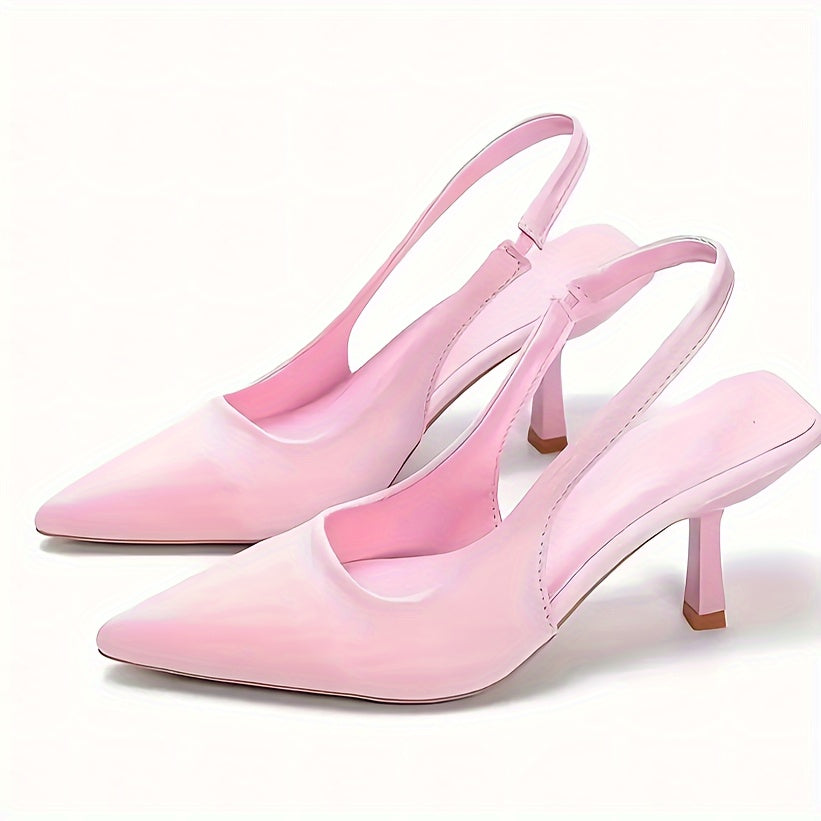 Women's slingback high heels with a solid color pointed toe slip-on stiletto design, suitable for various occasions.