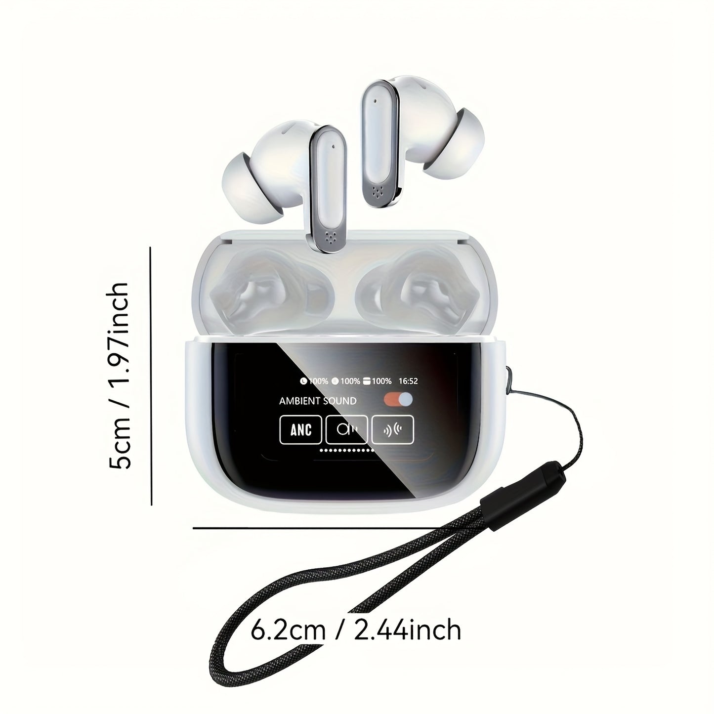 New 2025 Smart Touchscreen Earbuds with BT5.4, Noise Cancelling, Long Battery Life, High Fidelity Sound, Semi-open-back Design, Condenser Microphone, Rechargeable 300mAh Lithium Polymer