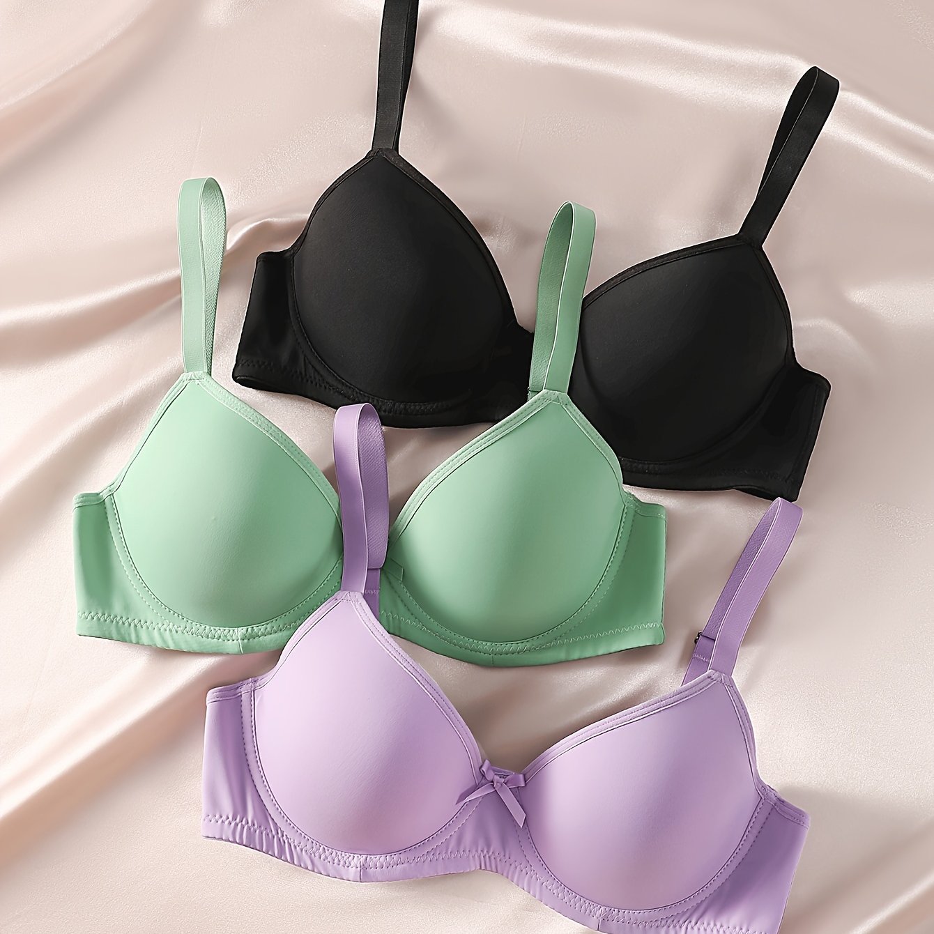 3 Solid Seamless Underwire Bras for Women