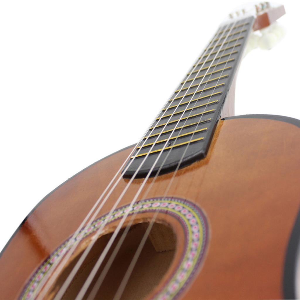 Coffee brown 23-inch mini acoustic guitar ideal for youngsters and beginners.