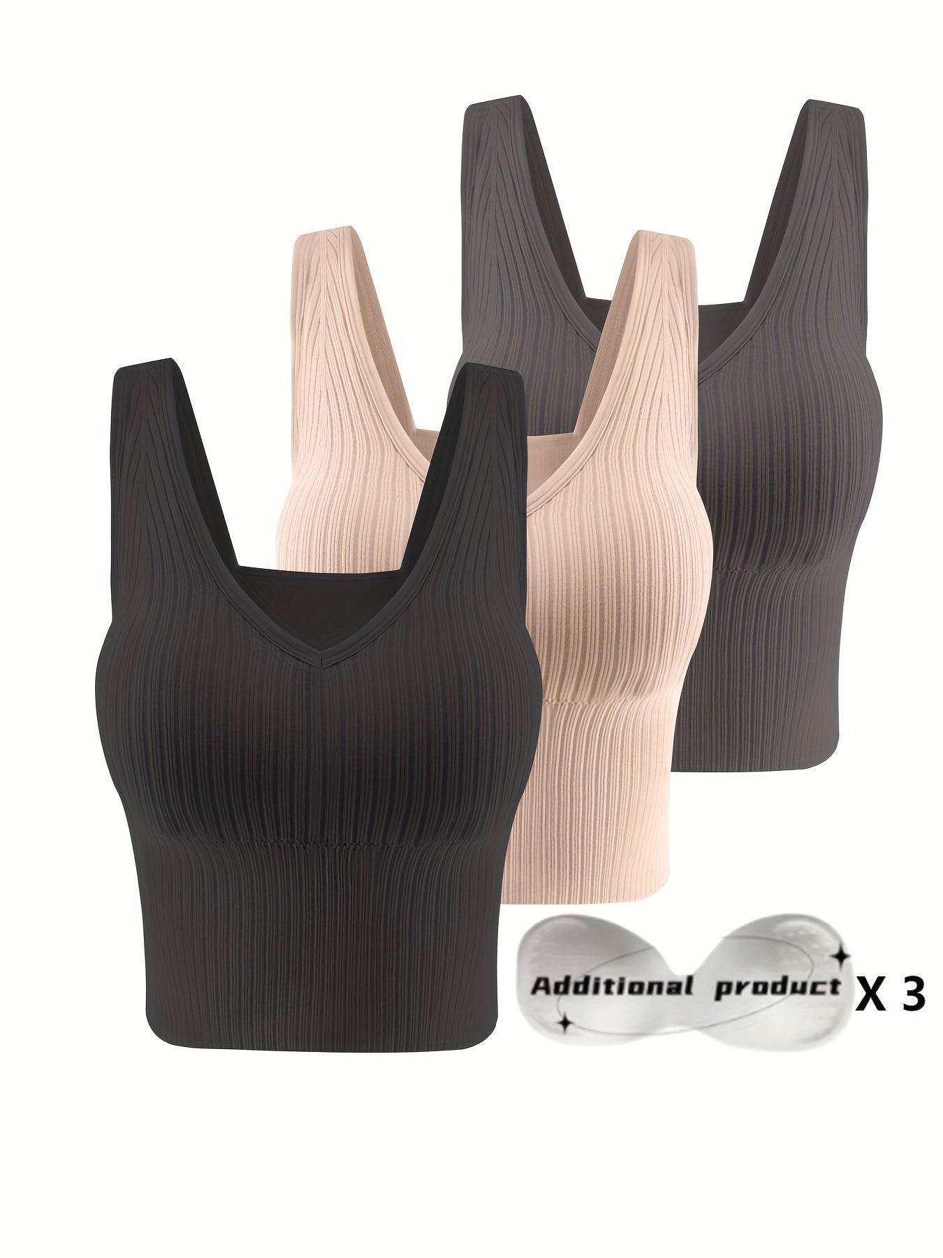 Ribbed tank top with wireless vest bra featuring detachable chest pads for women's lingerie and underwear.