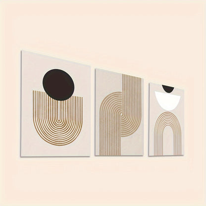 Unframed canvas poster featuring modern geometric block lines in brown, black, and white. Perfect gift for any room.