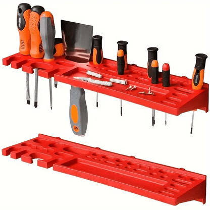 49 piece DIY carpentry and car repair tool set with organized wall-mounted storage system. Includes socket, screwdriver, and wrench for screws, nuts, bolts, nails, beads, and small hardware