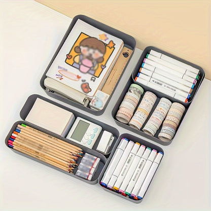 Single simple desk drawer organizer with classification separator, stackable stationery box for home office supplies.