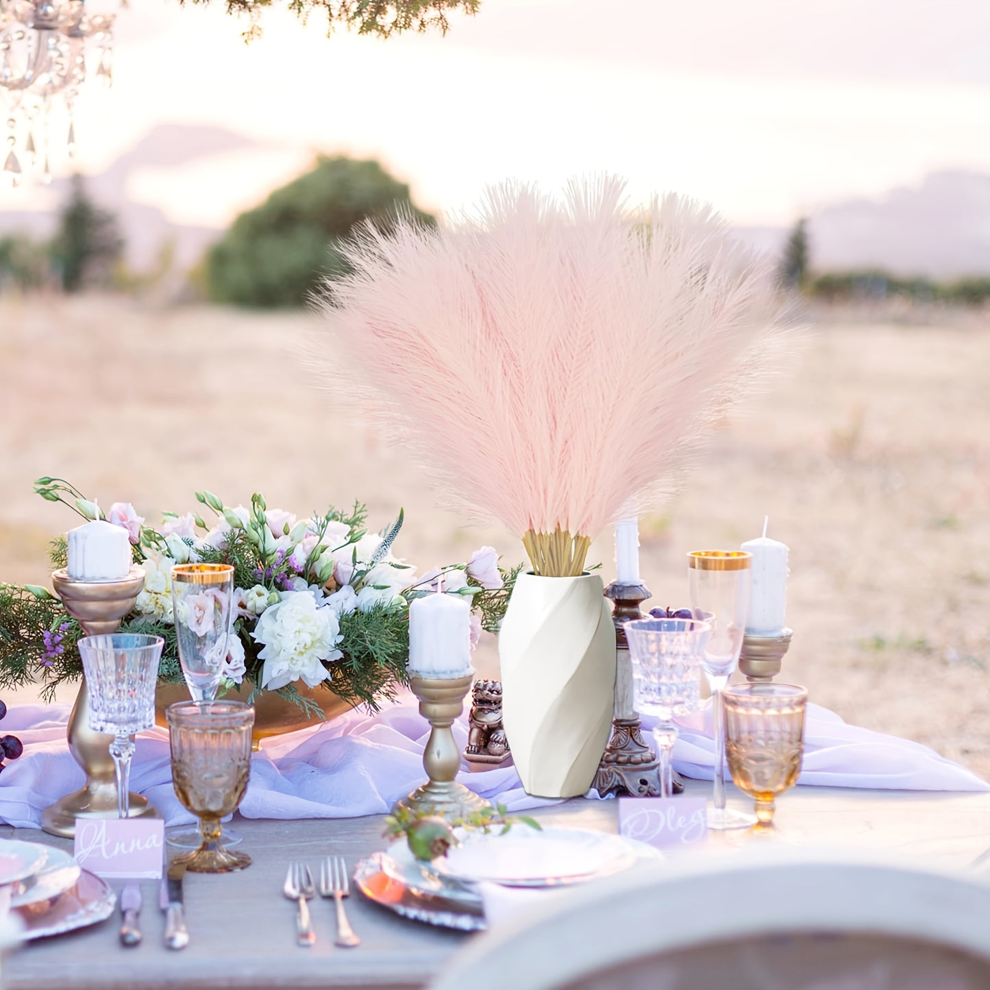 10 pieces of 53.34cm pink faux pampas grass branches for home or wedding decor, no electricity required.