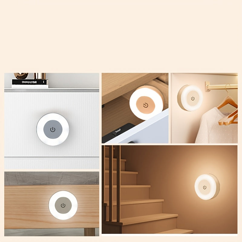 Touch-sensitive LED night light with adjustable brightness, perfect for bedroom decor and lighting up corridors, bedrooms, bathrooms, living rooms, and closets in warm or cool light.