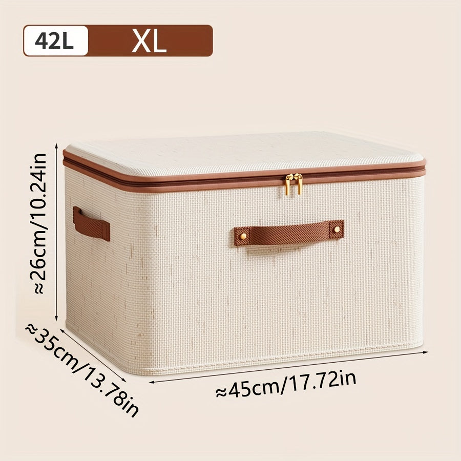 Foldable Clothes Storage Box with Lid for Home Bedroom and Under-Bed Storage, made of Tianshan Hemp with Zipper.