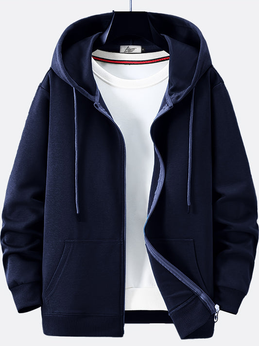 Men's Thin Solid Cotton Zipper Hooded Sweater Coat