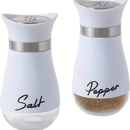 1 set of 4 ounce glass salt and pepper jars with stainless steel lids, perfect for kitchens, tables, RVs, campsites, and barbecues. Refillable design.