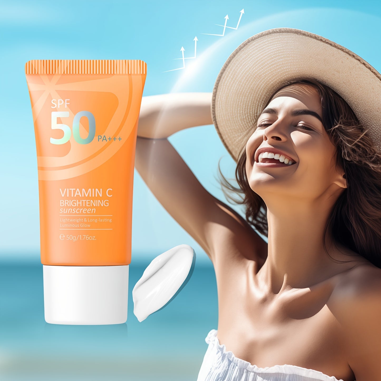 LAIKOU Vitamin C Sunscreen: Waterproof, long-lasting sun protection with Vitamin E and Niacinamide for even skin tone. Hypoallergenic, suitable for all skin types. Face and body sun cream