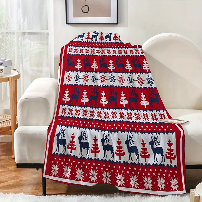 Contemporary Digital Printed Flannel Fleece Throw Blanket featuring Red Reindeer Wildlife Design, Suitable for All Seasons, Reversible, Easy to Machine Wash, Ideal for Sofa and Bed Use, Made with 250-300g Polyester Cover and Polyester Lining