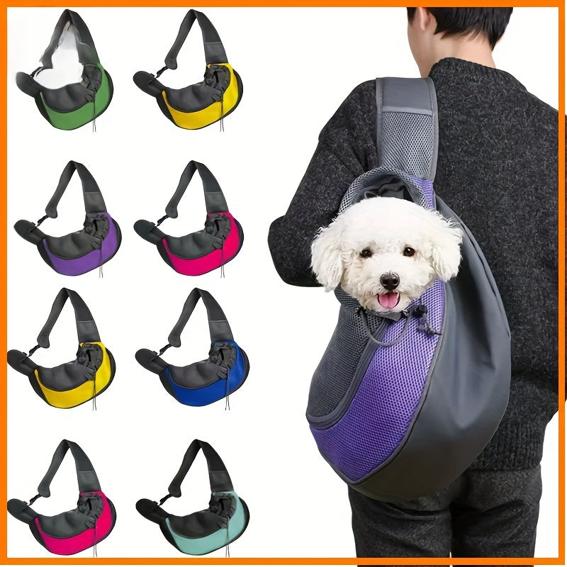 Stylish pet shoulder bag for small and medium dogs and cats, breathable mesh, portable.