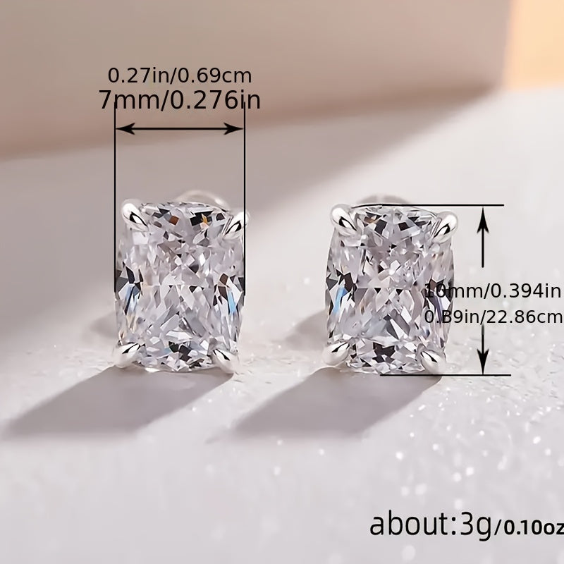 Stylish Women's Stud Earrings - Square Cubic Zirconia Set in S925 Sterling Silver, Versatile Jewelry for Everyday and Special Events, Lightweight at 3g