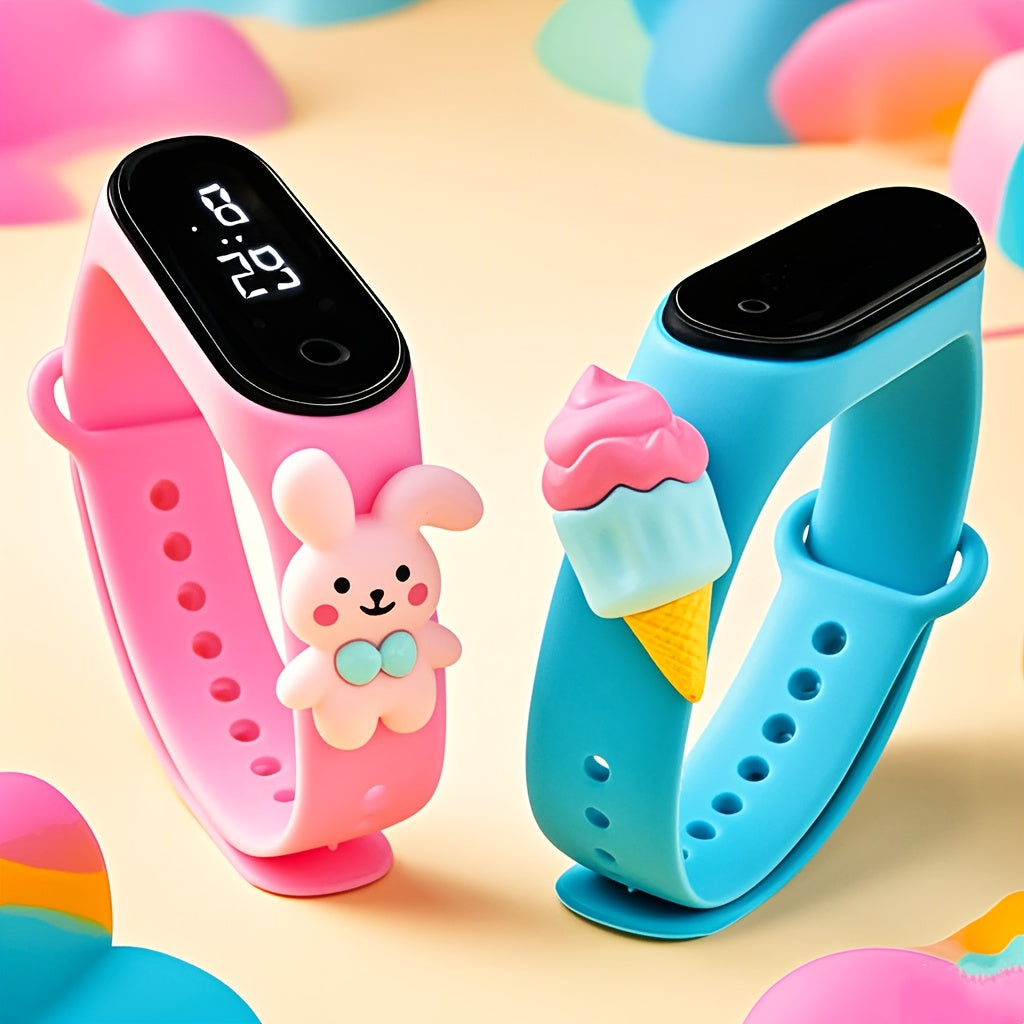 Cute cartoon LED sports watch for kids - silicone band, non-waterproof digital display.