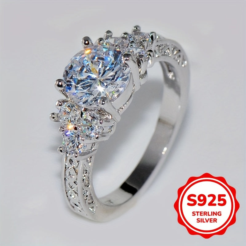 925 Sterling Silver Halo Ring with Sparkling Zirconia, Perfect for Engagements and Weddings, Ideal Gift for Women.