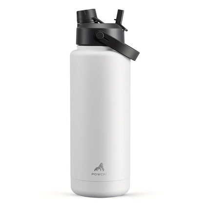 40oz stainless steel water bottle with leak-proof straw and spout lid, double wall insulated, hand wash only, PVC free. Ideal for sports, gym, travel, and school.