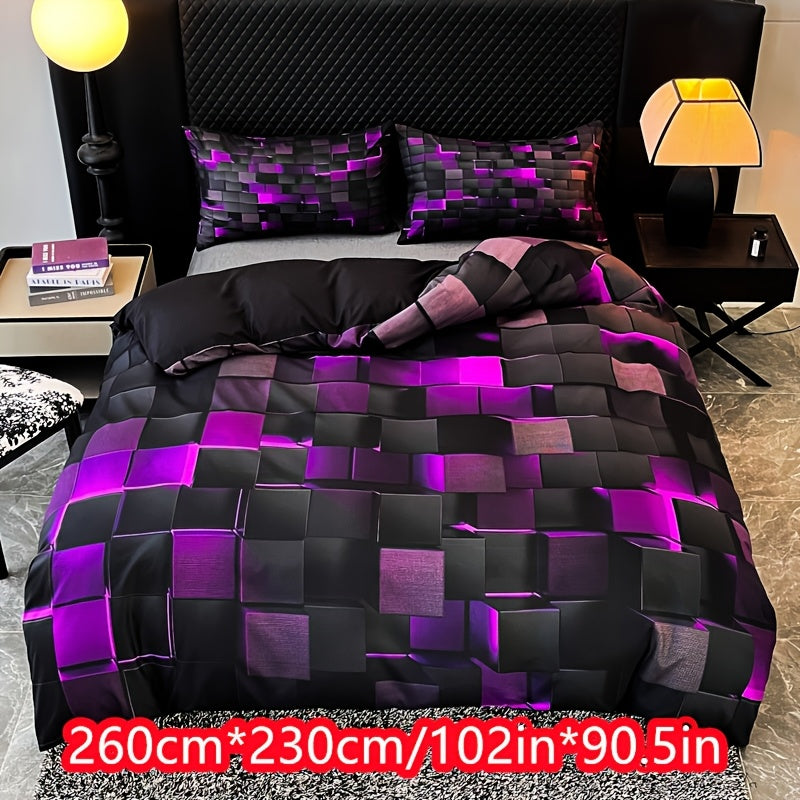 Technological Sense Geometry Duvet Cover Set - 2 or 3 Pieces Available. Features Cool 3D Digital Printing, Ideal for Bedroom or Guest Room. Set includes 1 Duvet Cover and 1 or 2 Pillowcases. Core not included.