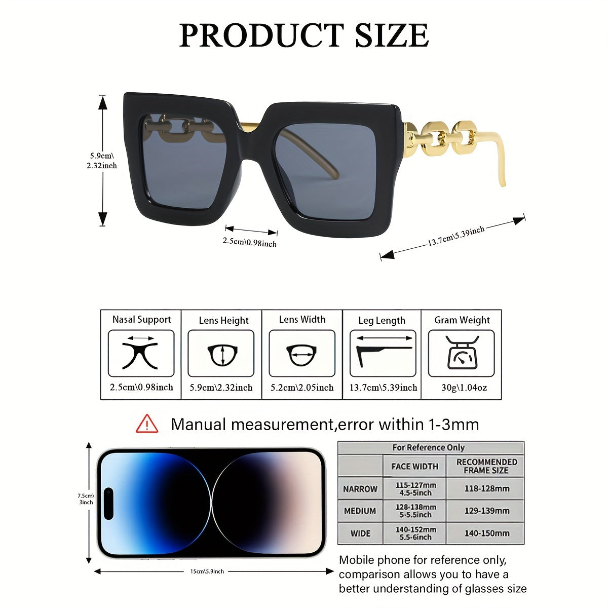 12 pairs of personalized golden-plated chain temple glasses, 6 pairs of large square frame dopamine color matching glasses, and a total of 12 pairs of glasses in the set.