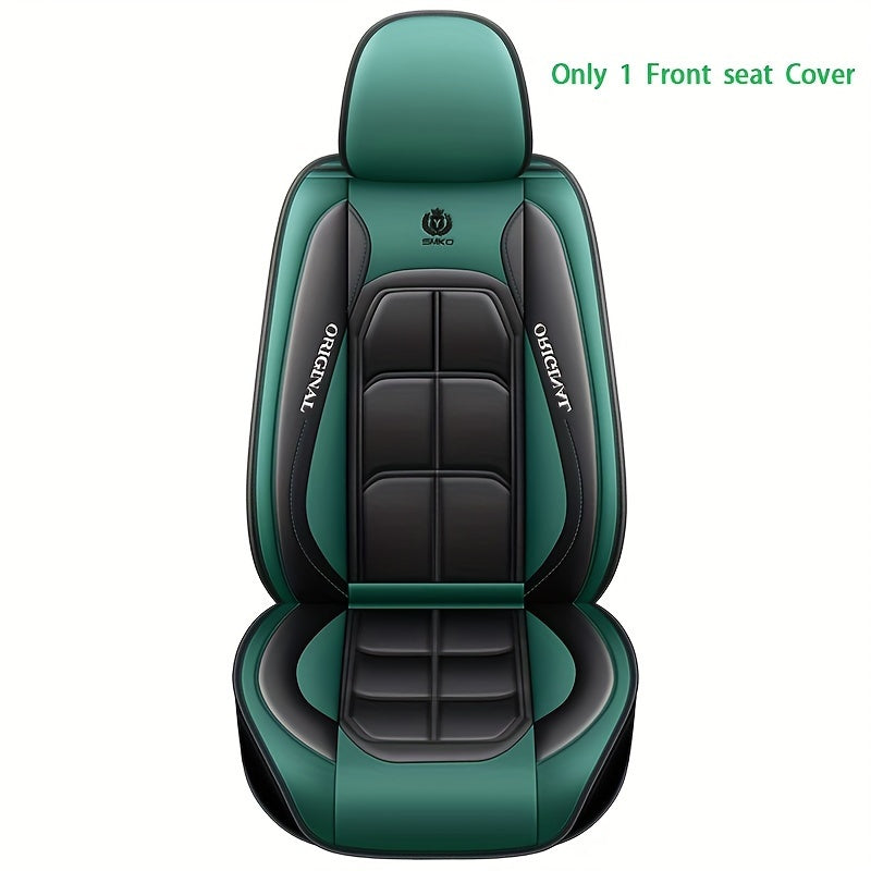 Luxury PU leather car seat cover with stylish green & black design, durable and comfortable. Fit for sedans & SUVs.