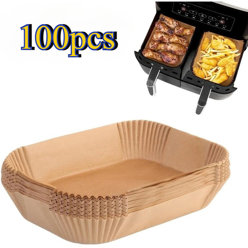 Get a pack of 50/100pcs Air Fryer Parchment Paper Liners that are oil and water resistant, perfect for disposable baking sheets for both RV and home use. These food-safe cooking accessories are essential for your air fryer, providing waterproof and RV