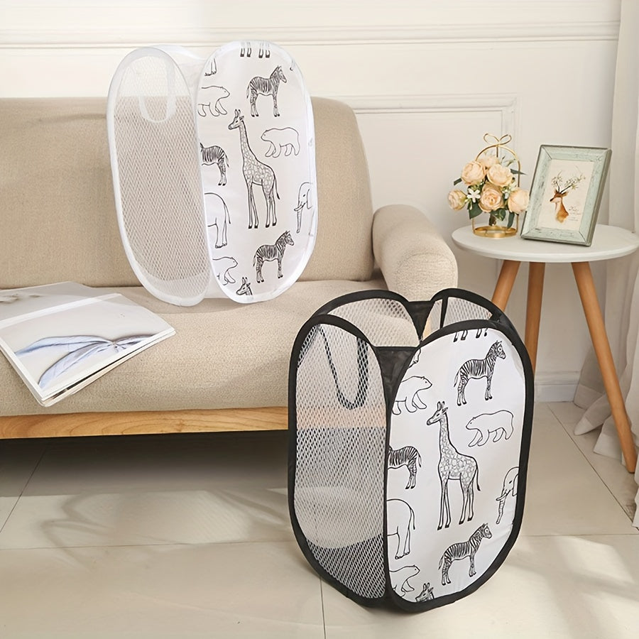 Transform your space with this charming Cartoon-Themed Laundry Hamper! Featuring convenient handles and a foldable design, this versatile Mesh Storage Basket is ideal for organizing clothes, toys, and more. Perfect for keeping your bathroom, bedroom, or