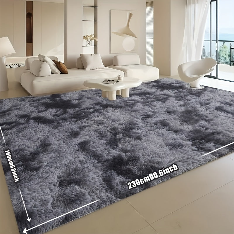 Indulgent Plush Tie-Dye Indoor Rug - Non-Slip, Stain-Resistant, and Machine Washable Polyester Fiber Mat for Living Room or Bedroom - Luxurious High Pile and Rectangle Shape, Perfect for Home Decor and Festive Occasions