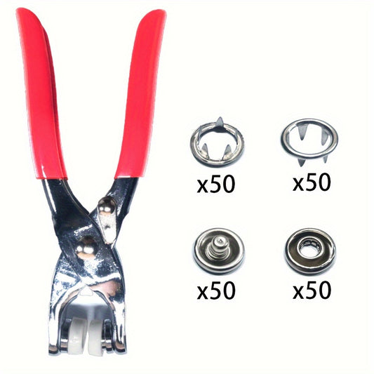 Stainless steel sewing button and snap fastener pliers set with easy DIY clothing buckle installation kit, 200pcs.