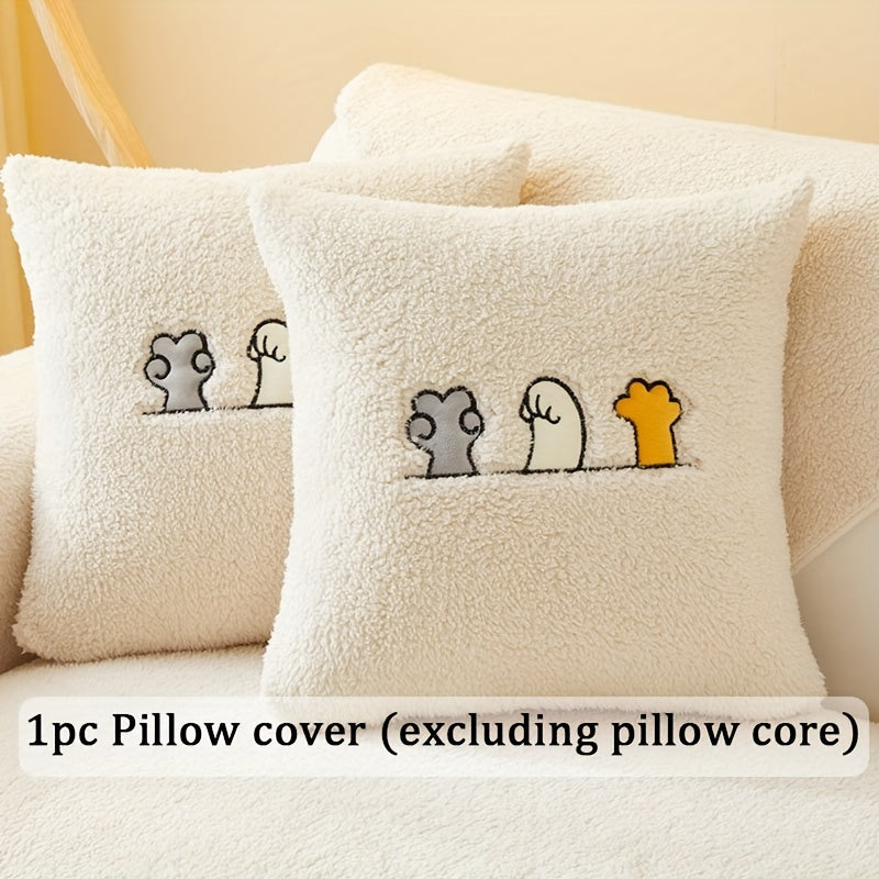 Plush Shearling Sofa Cover with Animal Embroidery - Pet-Friendly, Non-Slip Protector for All Sofa Sizes - Soft Decor for Living Room, Bedroom, Office.