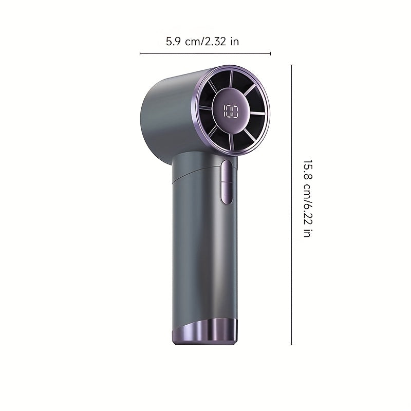 The USB rechargeable portable handheld fan features a 3000mAh lithium battery, ABS material, and button control. Ideal for both indoor and outdoor use, it provides quick cooling at 16°C per second with a 20m cold wind reach.