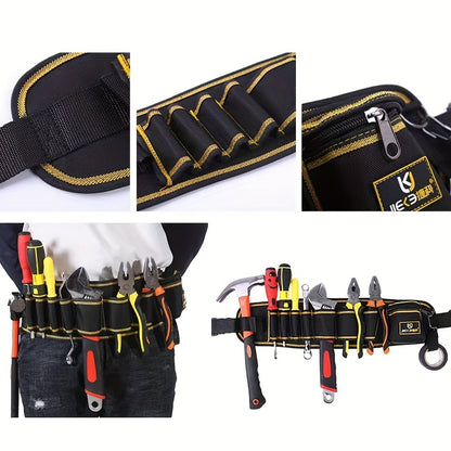 Multifunctional tool waist bag made of waterproof Oxford cloth, with a buckle closure and convenient hook and loop tape for easy access.