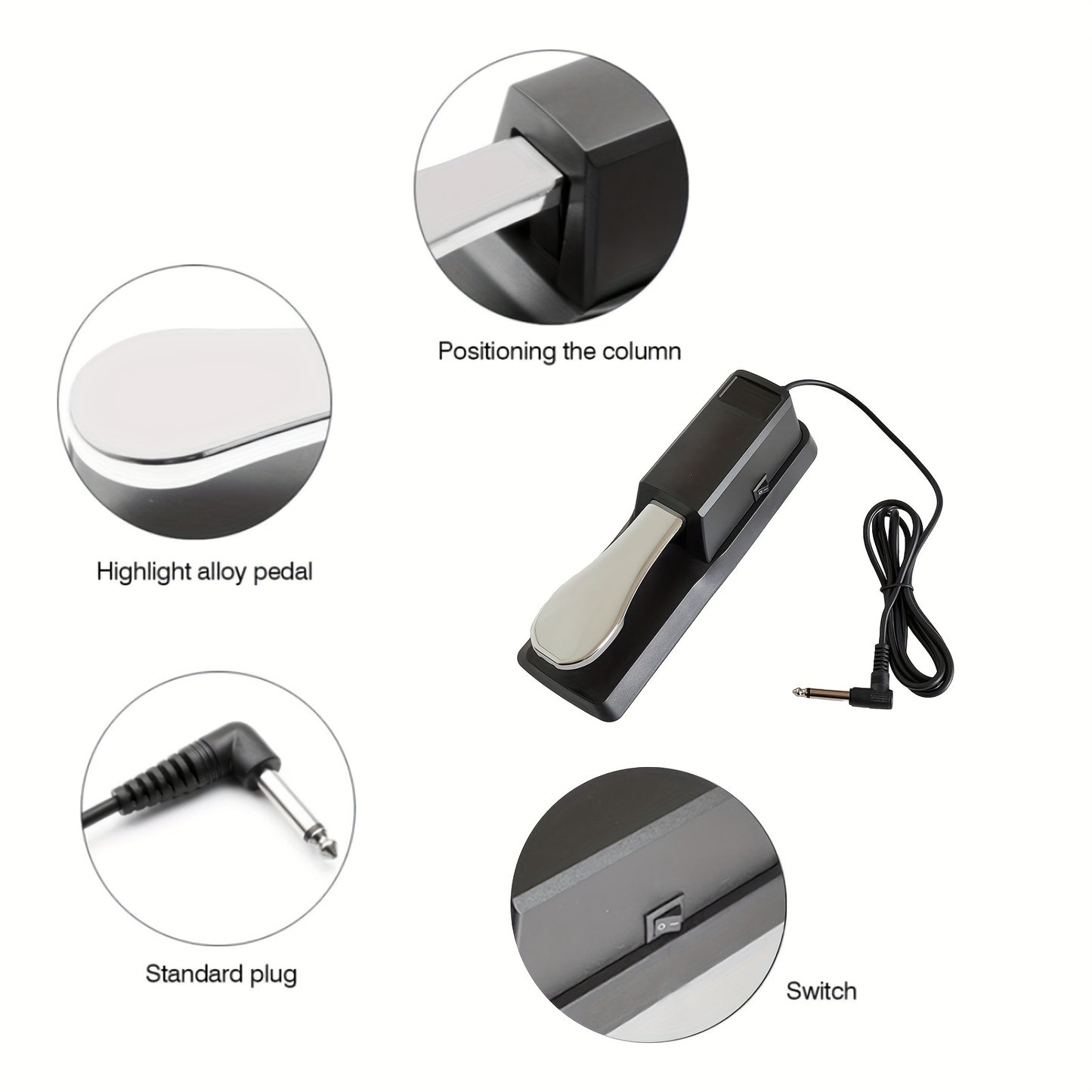 Sustain pedal for electronic keyboards, compatible with various brands, durable plastic construction, 36V or lower.