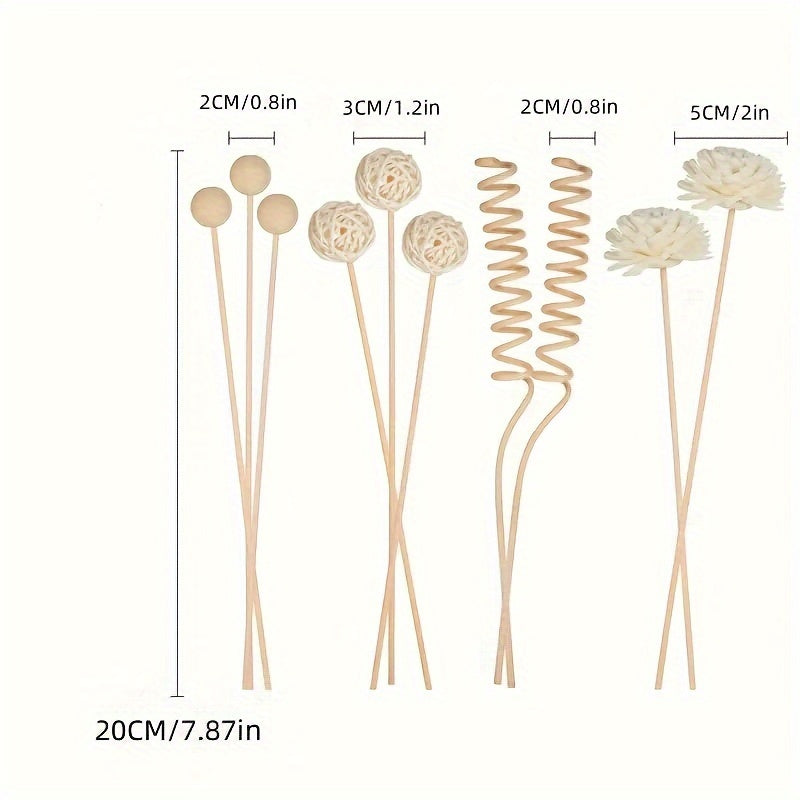DIY Aromatherapy Set: Includes 10 Flameless Reed Diffuser Sticks, Rattan Balls & Branches for Home Decor