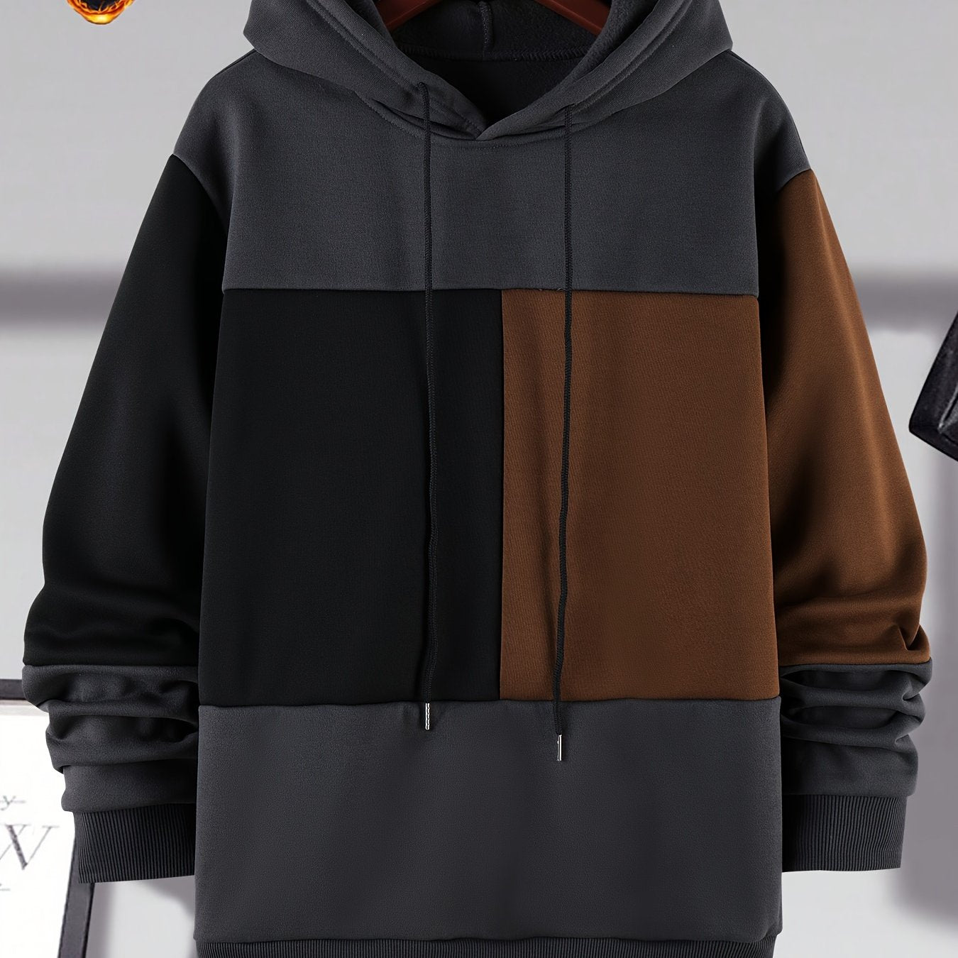 Plus Size Men's Contrast Color Hooded Sweatshirt for Spring, Fall, Winter