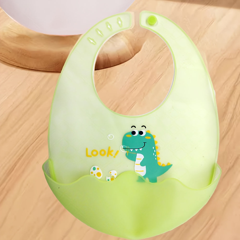 Adorable Silicone Bib: Waterproof, Oil-Proof, and Food-Grade with Cartoon Animal Design. Perfect for Complementary Food on the Go!