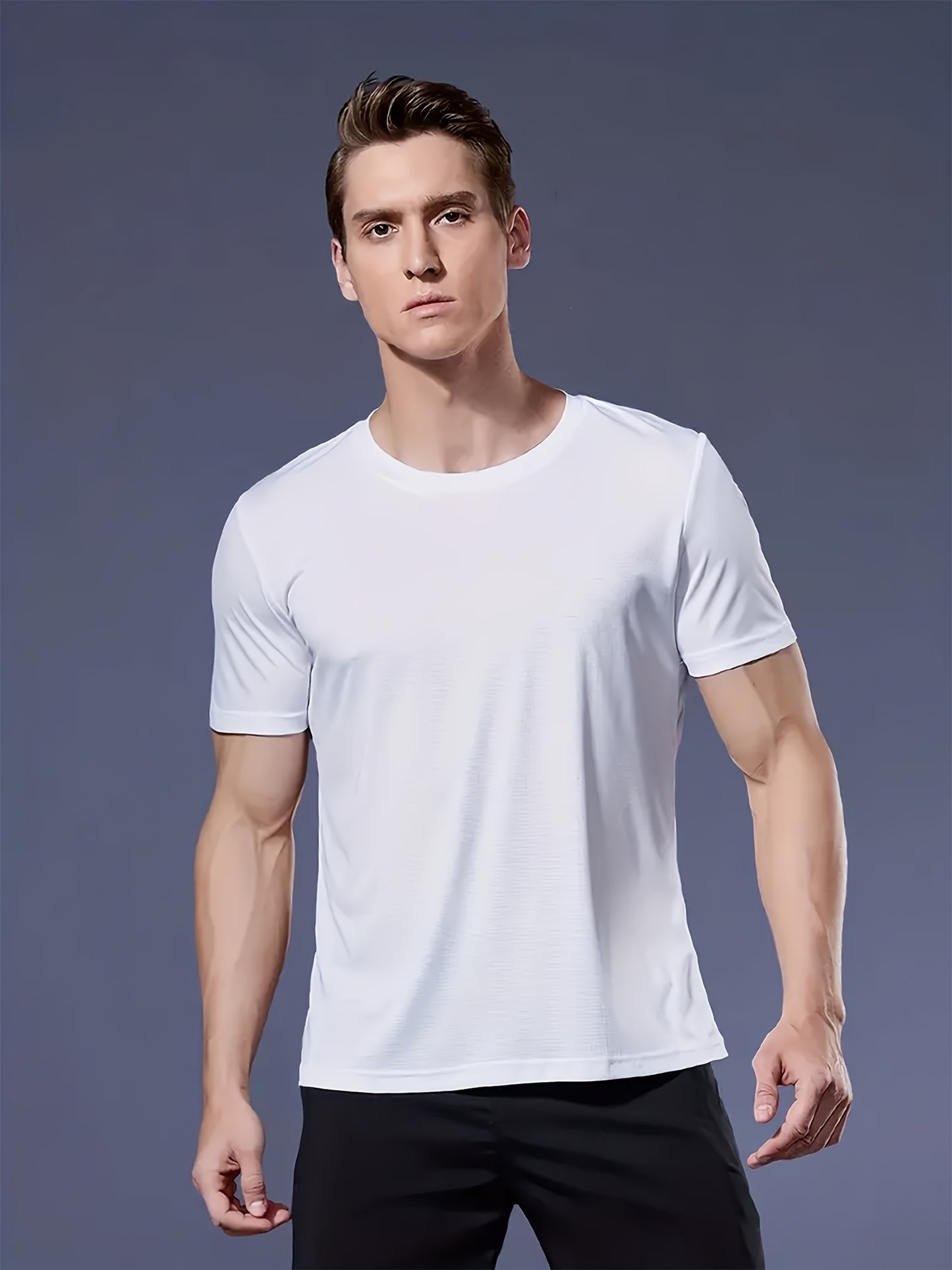 4 Men's Quick-Dry Athletic T-Shirts in Black, White, Gray, Navy - Ideal for Gym, Running & Fitness Training