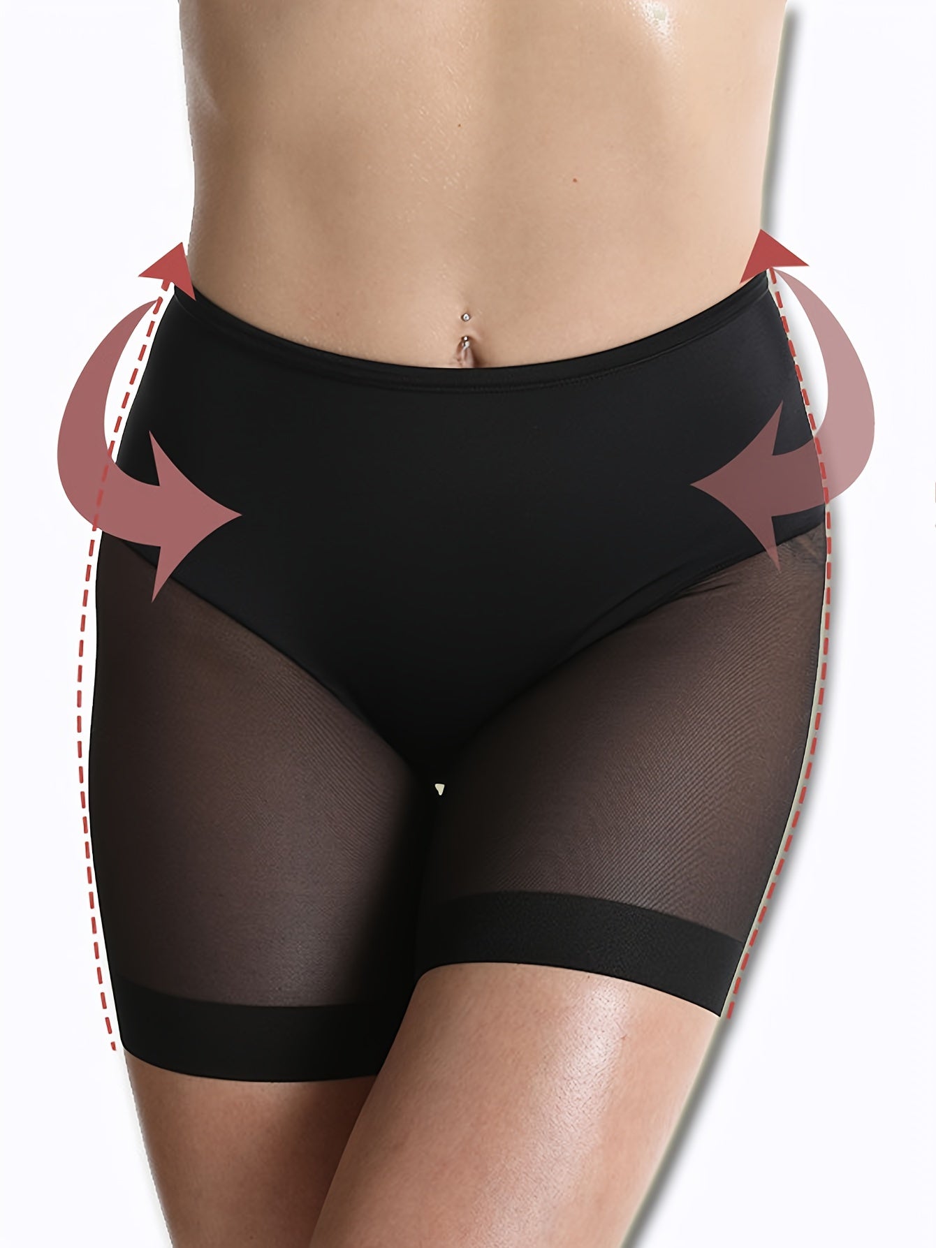 Butt lifting tummy control shorts for women, comfortable and breathable with contrast mesh shaping.