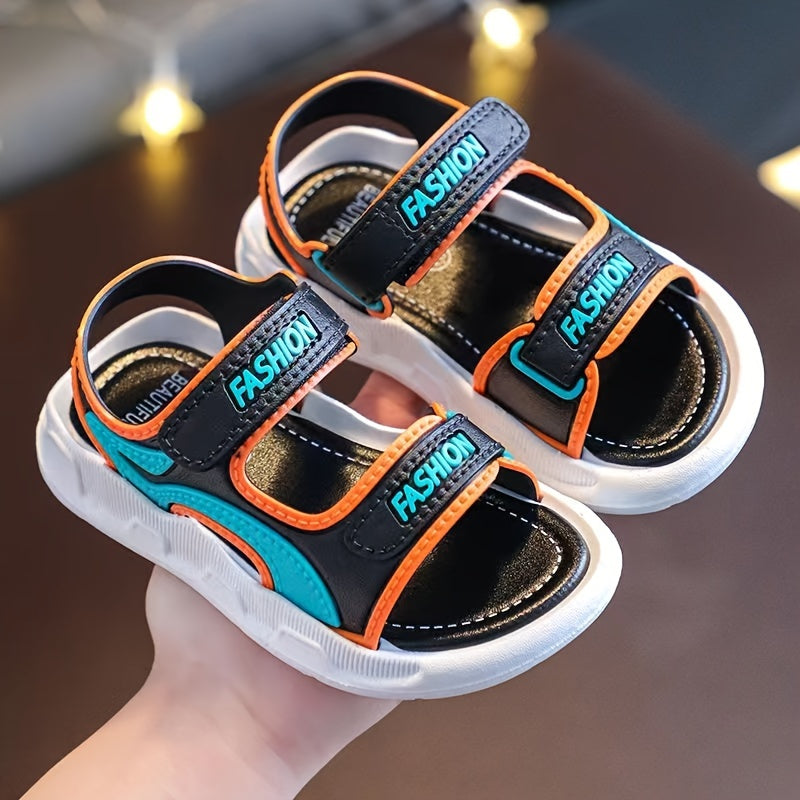 2024 Boys' Summer Sandals: Durable, Breathable with Cartoon Design, Hook-and-loop Fastener Strap - Blue/Orange, Blue/Black/Gray, Blue/Red/Orange