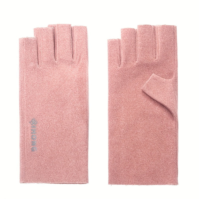 Slim and warm half-finger gloves for winter office use, made of thermal fabric for touch screen typing.