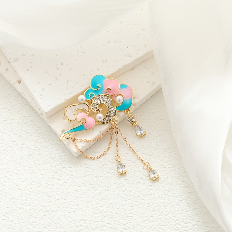 Vintage style Resin Cloud Tassel Brooch, Elegant and Cute Cloud-Shaped Pin, High-Quality Qipao Accessory for Women with Sophisticated Taste.