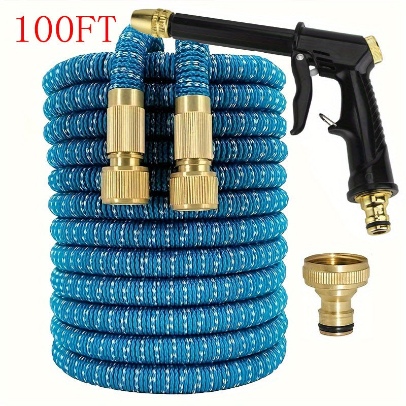 Retractable water hose with spray gun for car and garden washing.