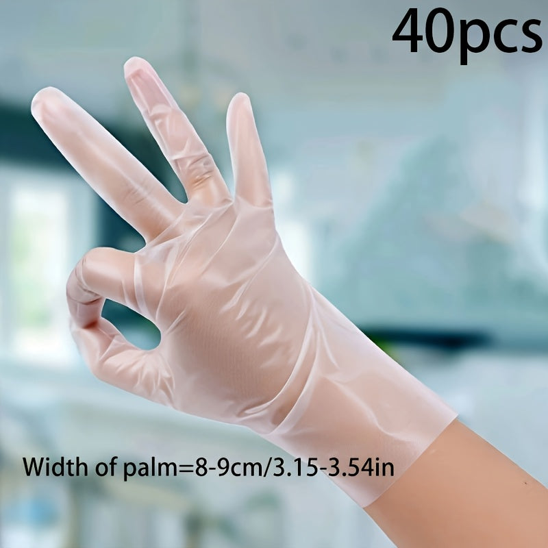 20 to 40 pieces of TPE Disposable Gloves - Latex-Free and Powder-Free with Waterproof properties. Perfect for use in the kitchen, baking, cleaning, beauty salons, and more. These transparent gloves are ideal for home use, hairdressing, restaurants, and