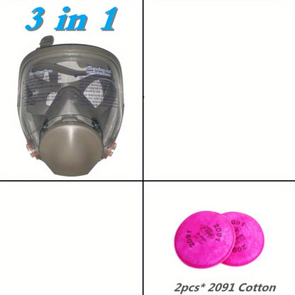 6800 Full Face Chemical Respirator Gas Mask with a 1 facepiece for painting, spraying, and chemical safety work, providing formaldehyde protection in sizes ranging from 7.62 to 68.58 cm.