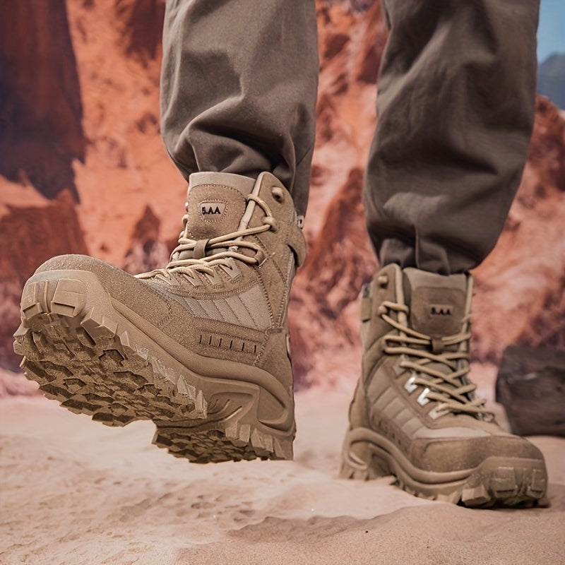 Outdoor lace-up hiking boots for men with rugged style.